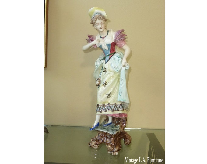 Beautiful Antique Hand Painted German Porcelain Statue of woman Made in 1902