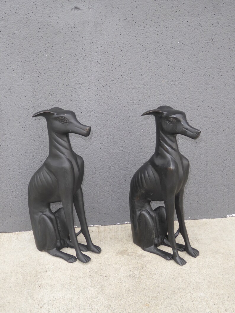 Pair Bronze Vintage Black Greyhound Dog Statues Collectible Sculpture Figurines image 5