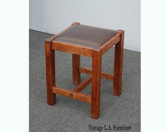 Vintage French Country Mission Style Brown Stool Bench