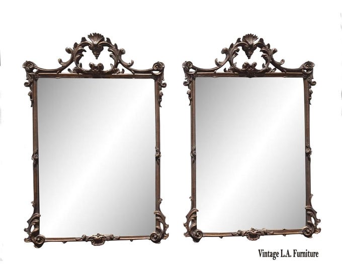 Pair of Vintage French Louis XVI Style Ornate Wall Mantle Mirrors