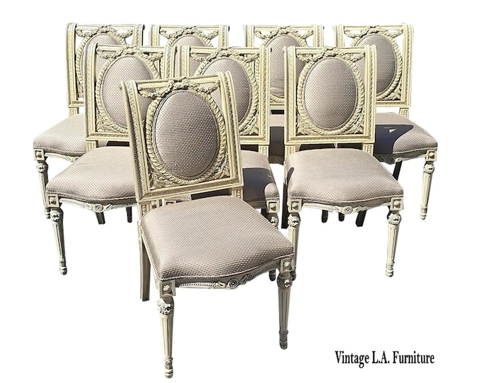 8 Vintage French Louis XV Gustavian White Chippendale Carved Chairs or 6 Chairs
