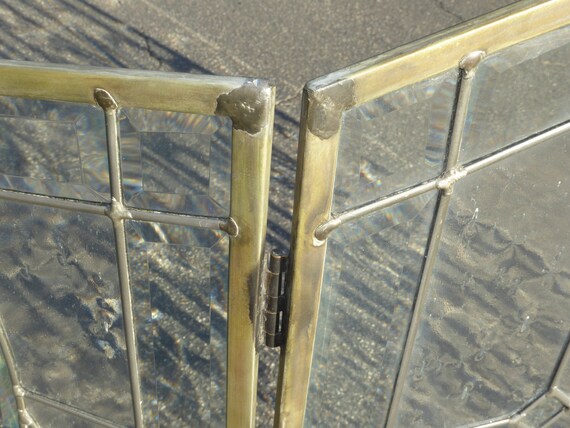 Vintage French Country Three Panel Leaded Glass Fireplace Etsy