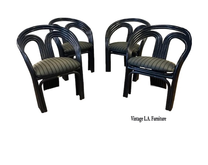 Set Four 1980's Bamboo Rattan Dining Chairs - Axel Enthoven for Rohe Noordwolde