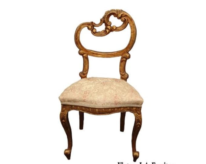 Antique French Louis XIV Rococo Gold Heart Shaped Side Chair ~ Vanity Chair 2of2