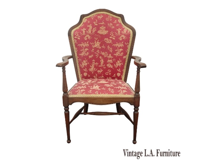 Vintage French Country Side Chair w Rose Color Oriental Asian Influence Fabric