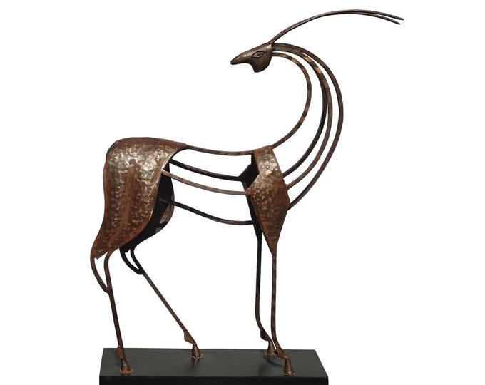 34"Tall ~ Statuesque Bronze Color Metal Gazelle Statue on Stand
