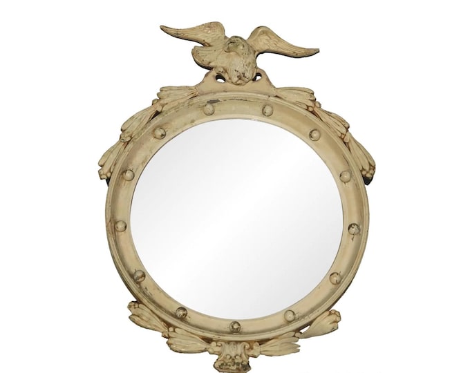 Antique Off White Federal Bullseye Eagle Convex Wall Mantle Mirror 13 Colonies #3