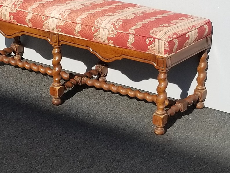 Vintage French Country Red Barley Twist Bench