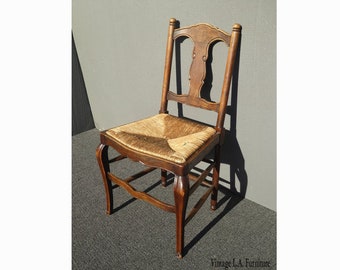 Vintage French Country Style Oak Wood Rush Seat Accent Chair