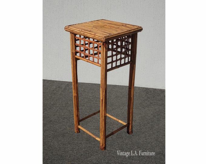 Vintage Coastal Bamboo Fern Stand Accent Table ~ Pland Stand