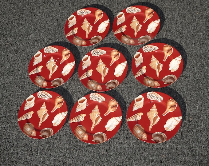 Set Eight Fitz and Floyd Fine Porcelain Service Plates "Coquille de Mer" Japan