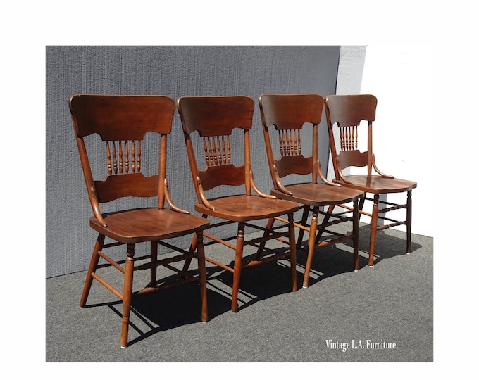 Set of Four Antique Brown Oak Dining Room Chairs French Country