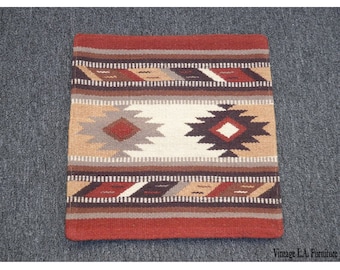 Southwestern Style Brown & Tan Geometric Pattern Wool Pillow Case