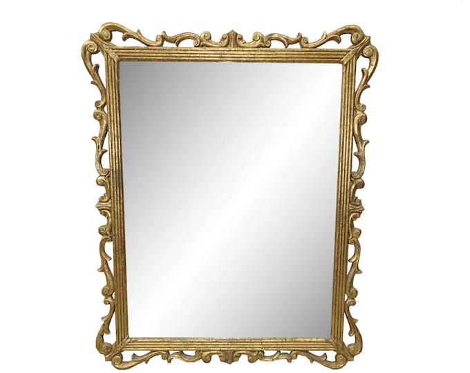 41" High Antique French Provincial Gold Gilt Wall Mantle Mirror w Scrolls