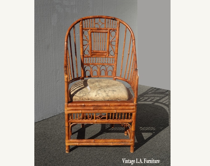 Vintage Brighton Pavilion Style Chair Bamboo Rattan BOHO Chinoiserie Asian