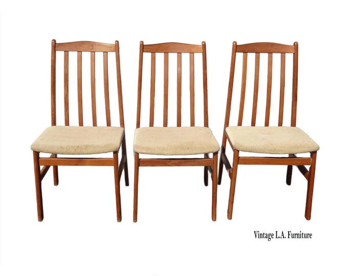 Set Three Mid Century Danish Teak Chairs Hugo Frandsen Stolefabrik Made Denmark