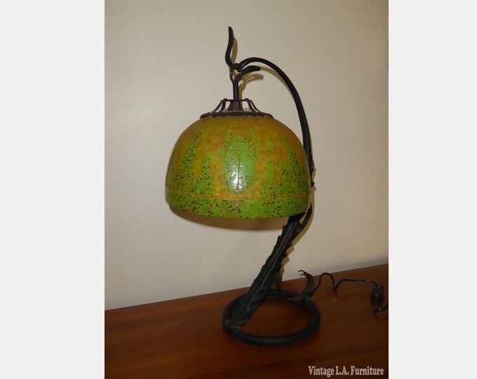 Art Deco Charder Style French Cameo Glass Green Table Lamp Light
