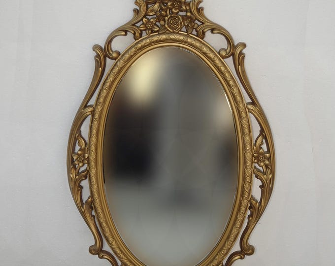 Vintage Syroco French Provincial Ornate Gold Oval Mirror ~ Hollywood Regency