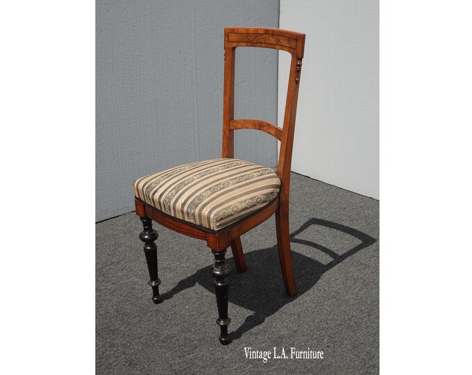 Antique French Country Biedermeier Gray Stripped Floral Accent Chair wBurl Onlay