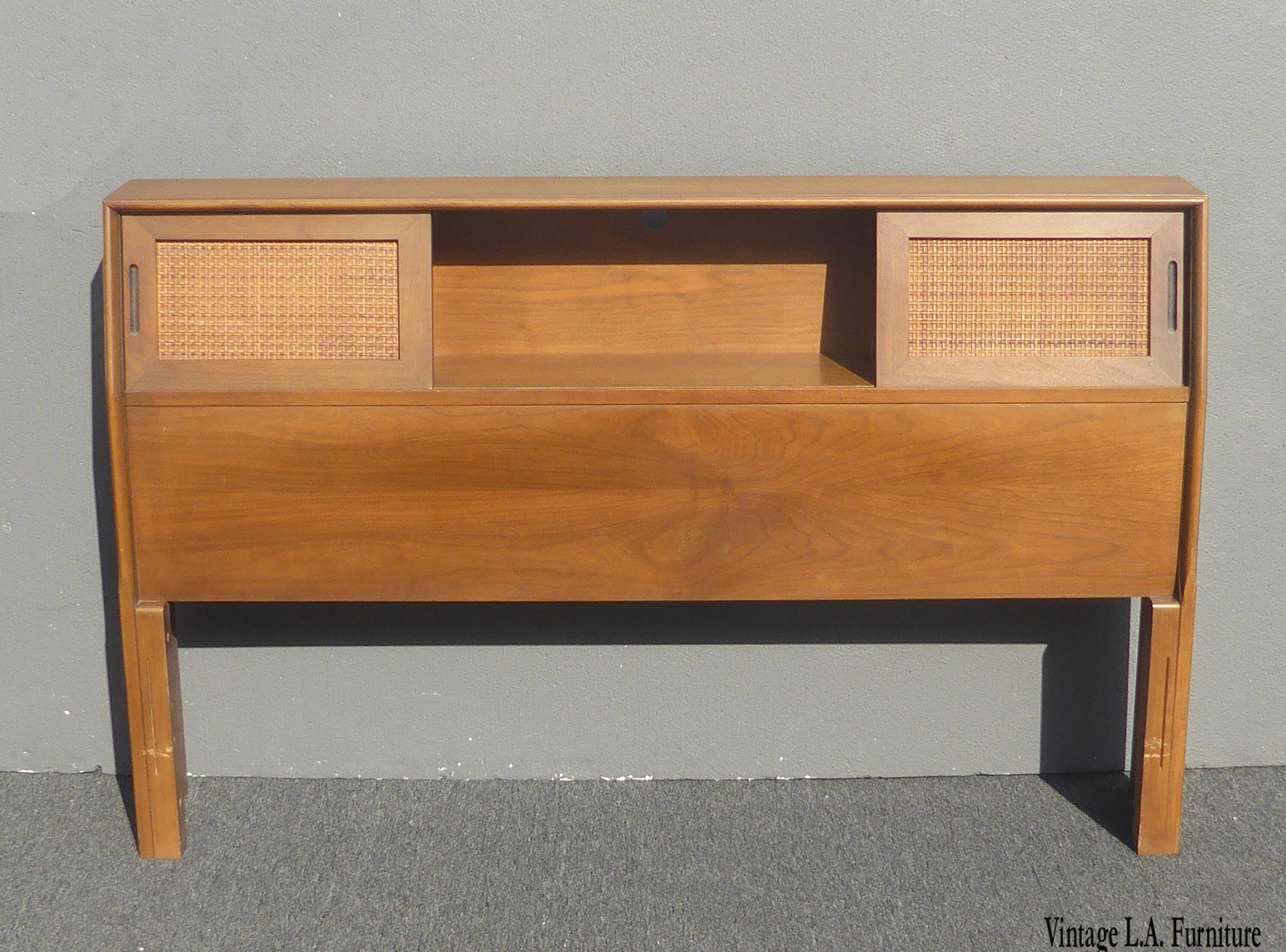 Vintage B.P. John MidCentury Modern Full SIze Headboard w Sliding Doors