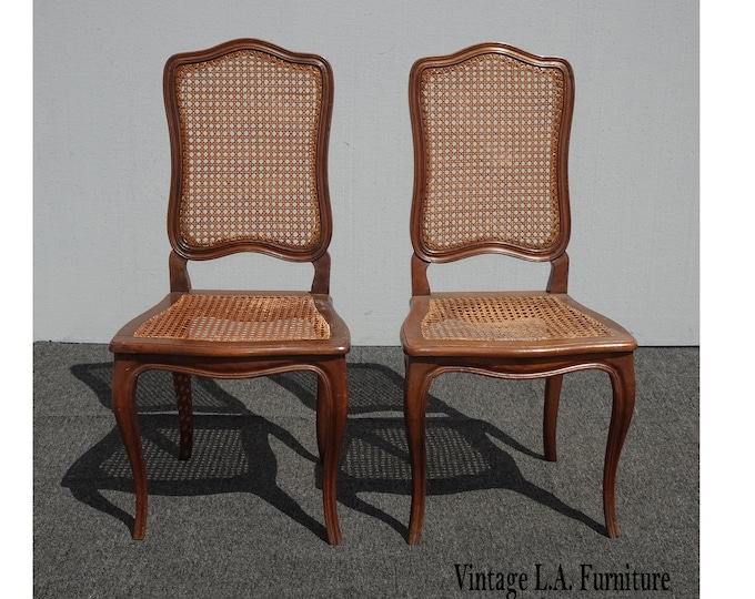 Pair of Vintage French Country Brown Cane Side Chairs