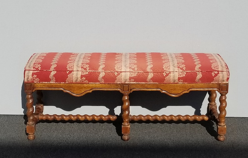 Vintage French Country Red Barley Twist Bench