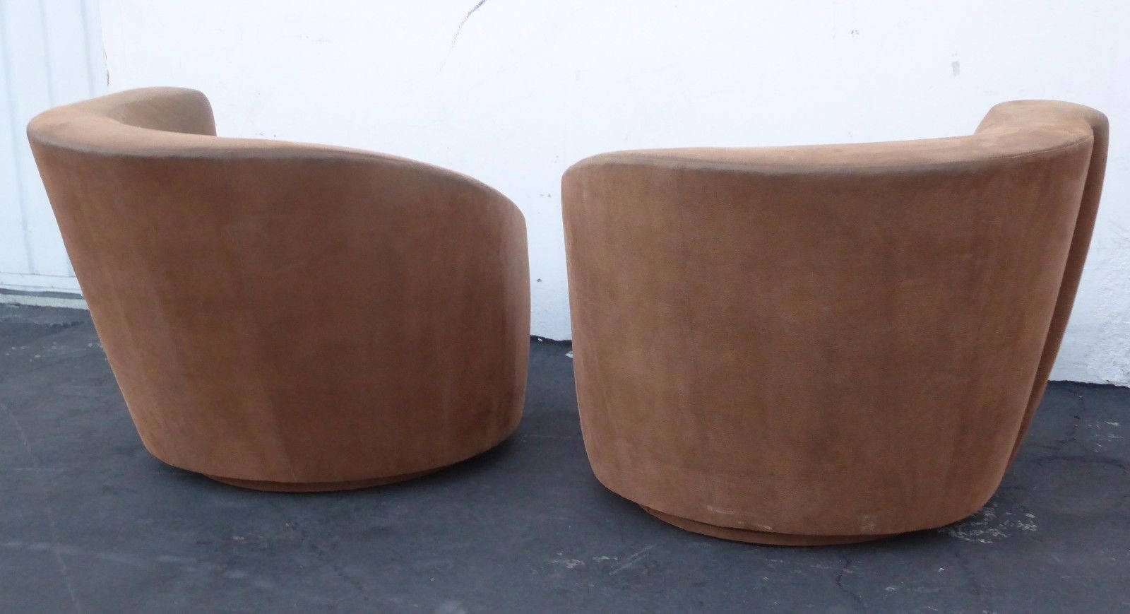 Pair of Vintage Vladimir Kagan Style Brown Suede Swivel Club Chairs
