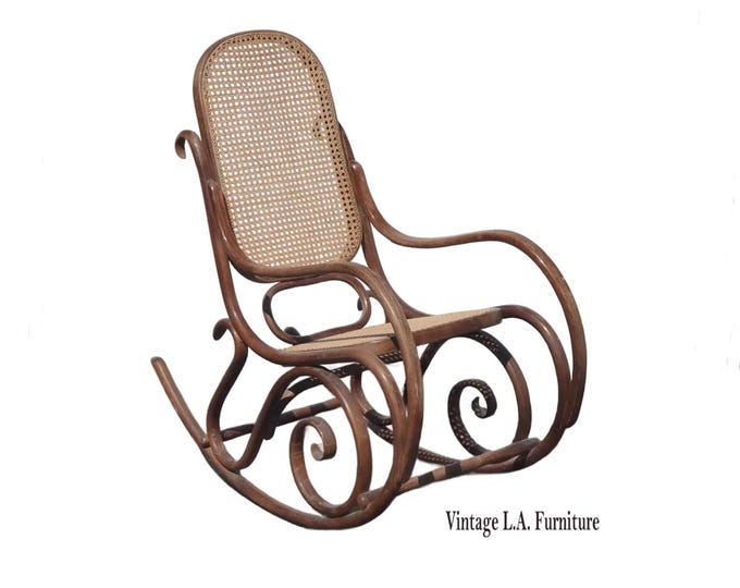 Vintage Country Style Bentwood Thonet Style Rocking Chair w New Cane