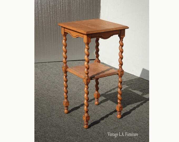 Vintage Brown Oak English Barley Twist Side Table