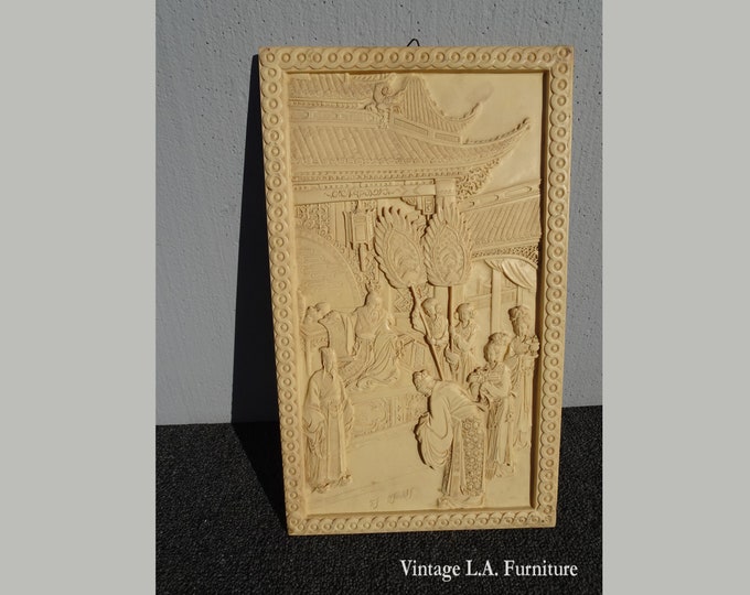 Carved Vintage Oriental Asian Picture of a Buddha and Worshippers