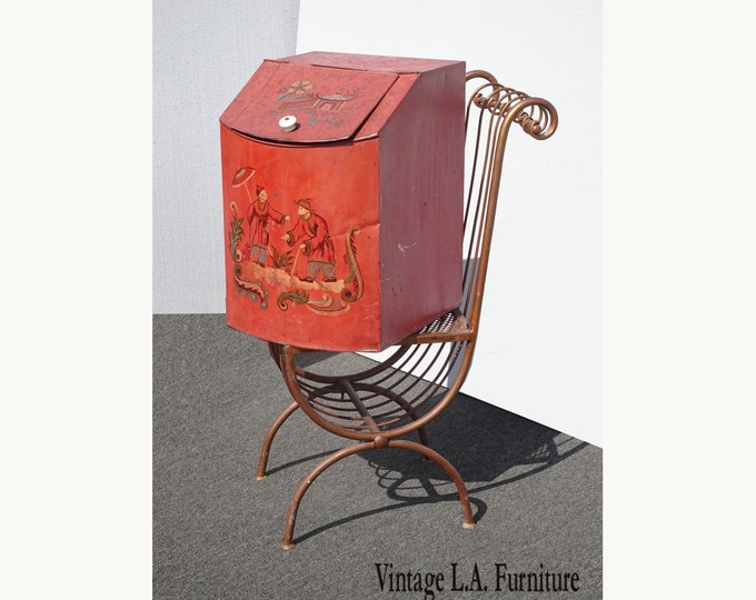 Large Antique General Store Storage Coffee Bin Tin ~ Paint Oriental Asian Design