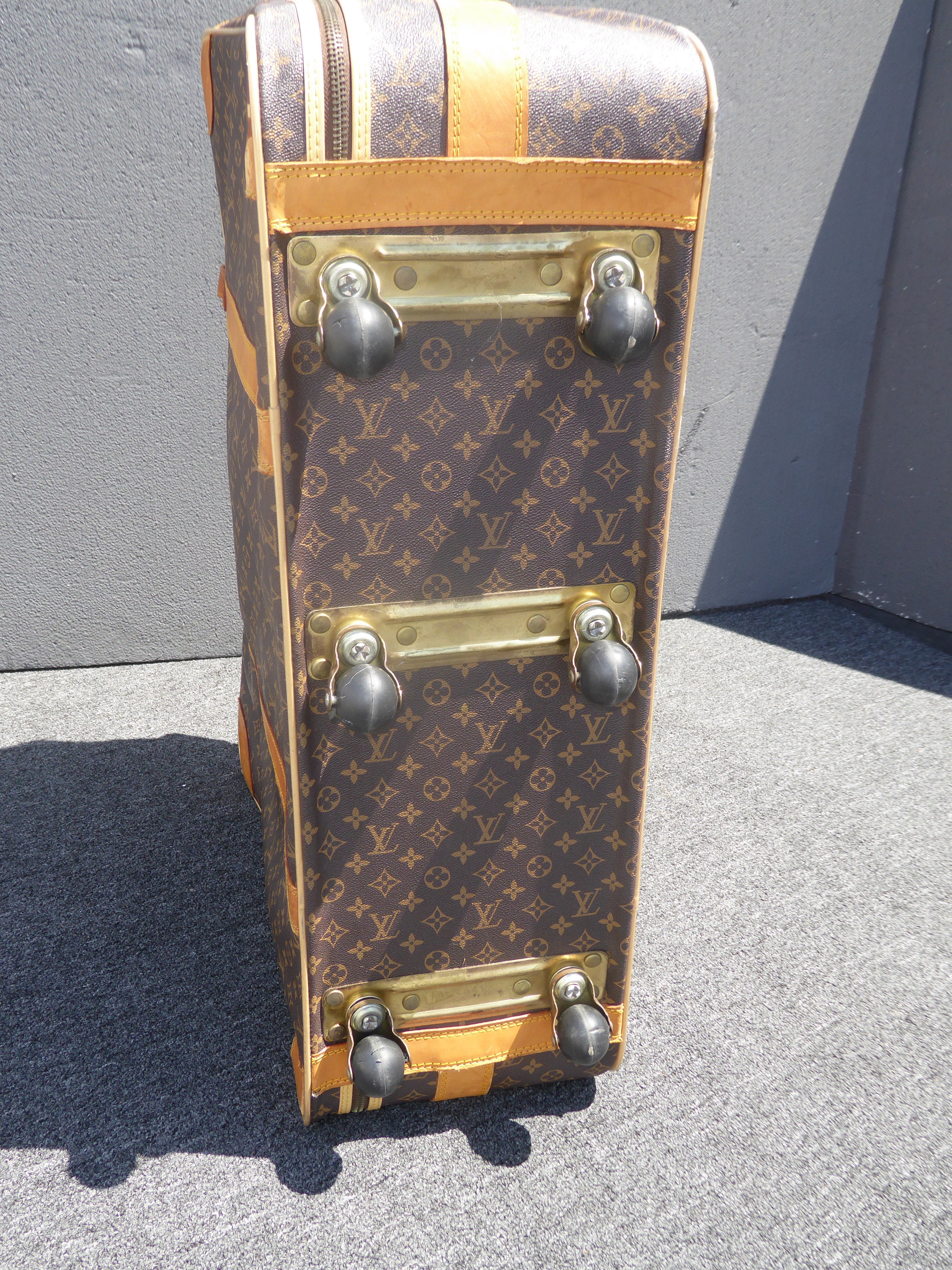 Vintage Louis Vuitton Monogram Rolling Suitcase Luggage ~ Brown Leather