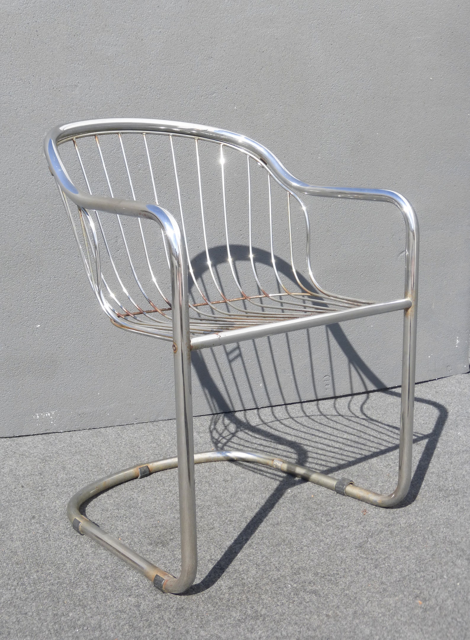 Vintage Designer Cantilever Tubular Chrome Chair With Wire Seat Back Etsy