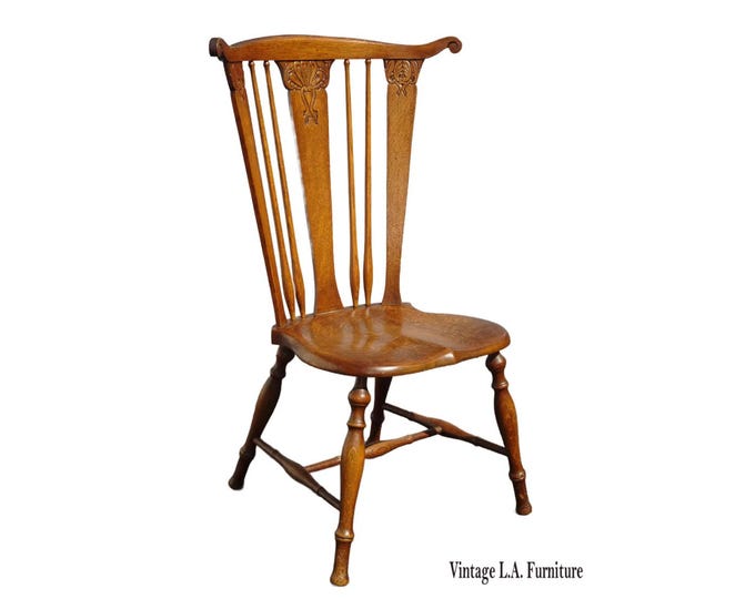 Unique Vintage French Country Brown Oak Side Chair