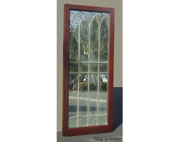Antique Rustic Gothic Architecture Style Wood Framed Mirror w/ a Soldered Front