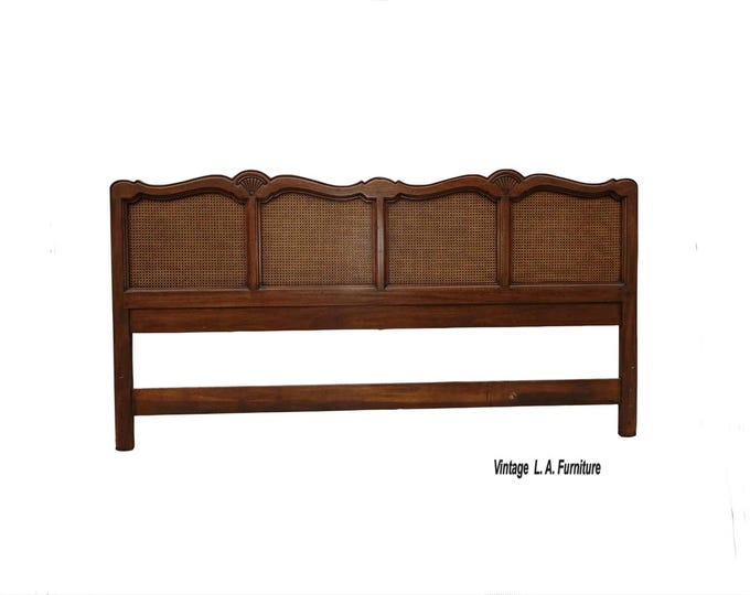Vintage French Country Louis XVI Style Brown Cane King Headboard