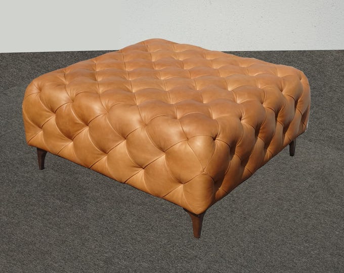 Large Italian Leather Tufted Brown Bench ~ Ottoman or Coffee Table