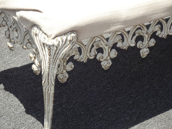 1960s Vintage French Hollywood Regency Bed Side White Bench W Cast