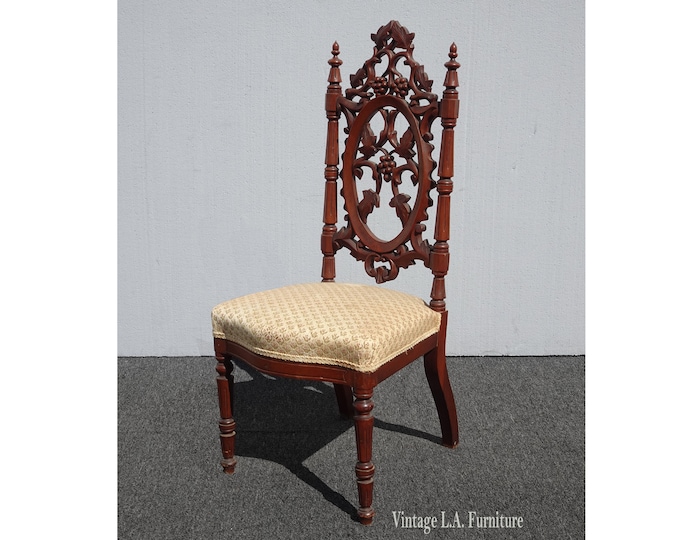 Antique French Country Victorian Style Tan Ornate Petite Accent Chair