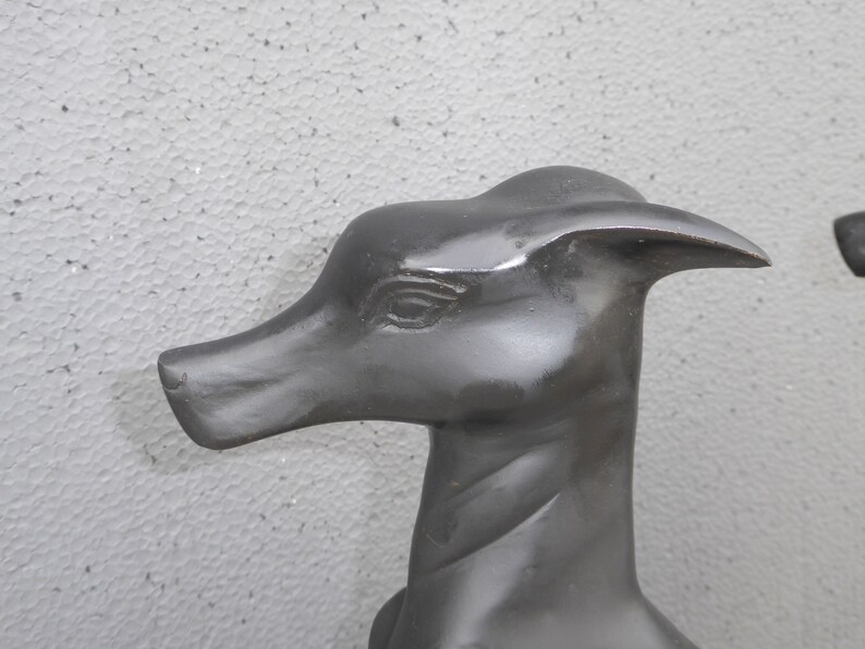 Pair Bronze Vintage Black Greyhound Dog Statues Collectible Sculpture Figurines image 7