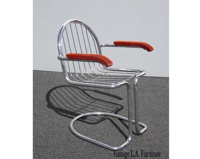 Vintage Mid Century Modern White Chrome Side Chair Vanity Chair