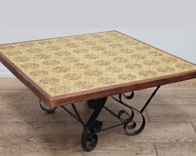 Vintage Montery Style Tiled Coffee Table w Wrought Iron Base ~ Spanish Style