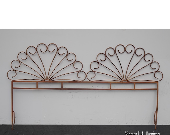 Vintage French Country Double Peacock Style Metal King Headboard Bronze Colored