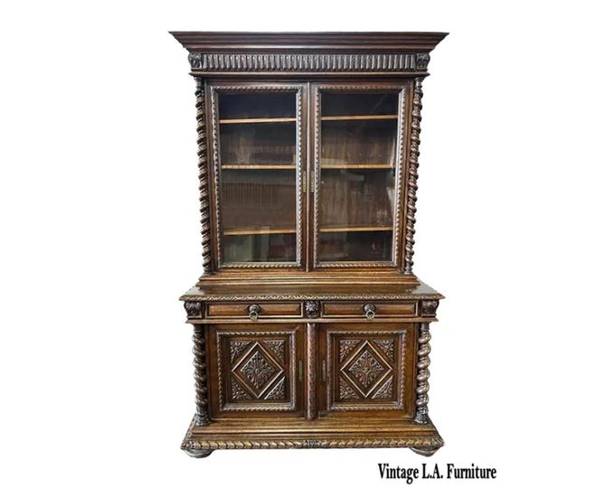 Vintage French Barley Twist Hutch ~ Display Cabinet ~ China Cabinet