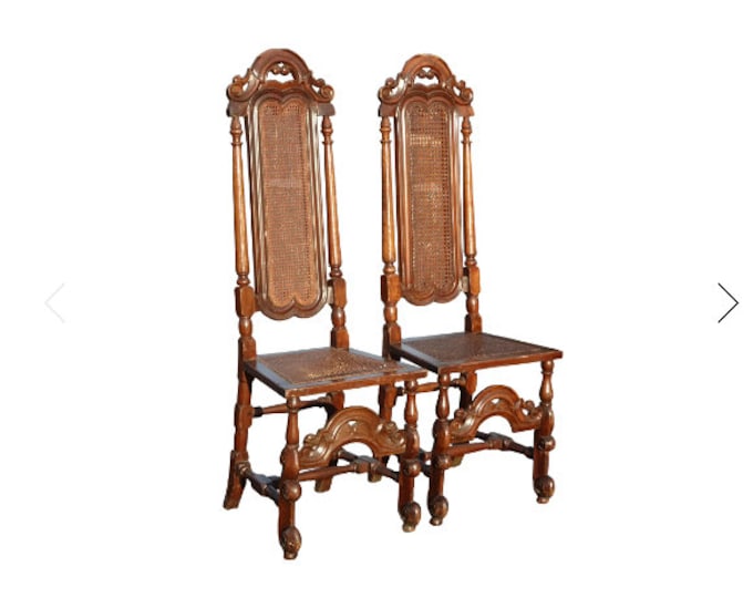 Vintage Spanish Style Tallback Brown Cane Side Chairs Asis