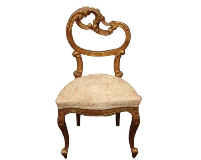 Antique French Louis XIV Rococo Gold Heart Shaped Side Chair ~ Vanity Chair 1of2