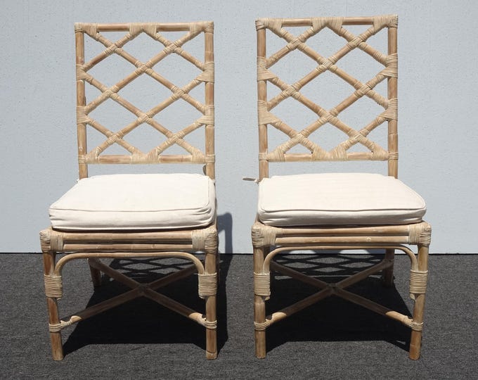 Pair of Vintage Chippendale Bamboo Rattan Side Chairs