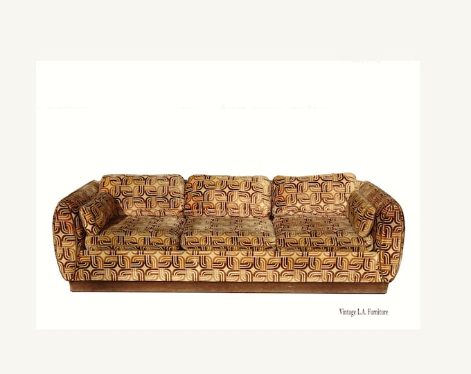 Vintage Mid Century Modern Brown Velvet Sofa Couch Jack Lenor Larsen Milo Baughman Style