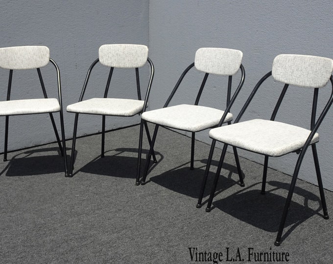Set of Four Mid Century Modern White Dining Room Chairs ~ Folding