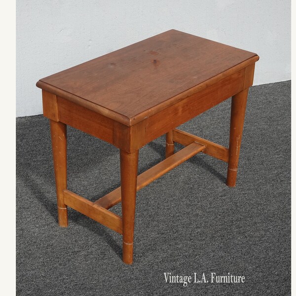 Vintage French Country Brown Piano Bench w Storage Mid Century Modern